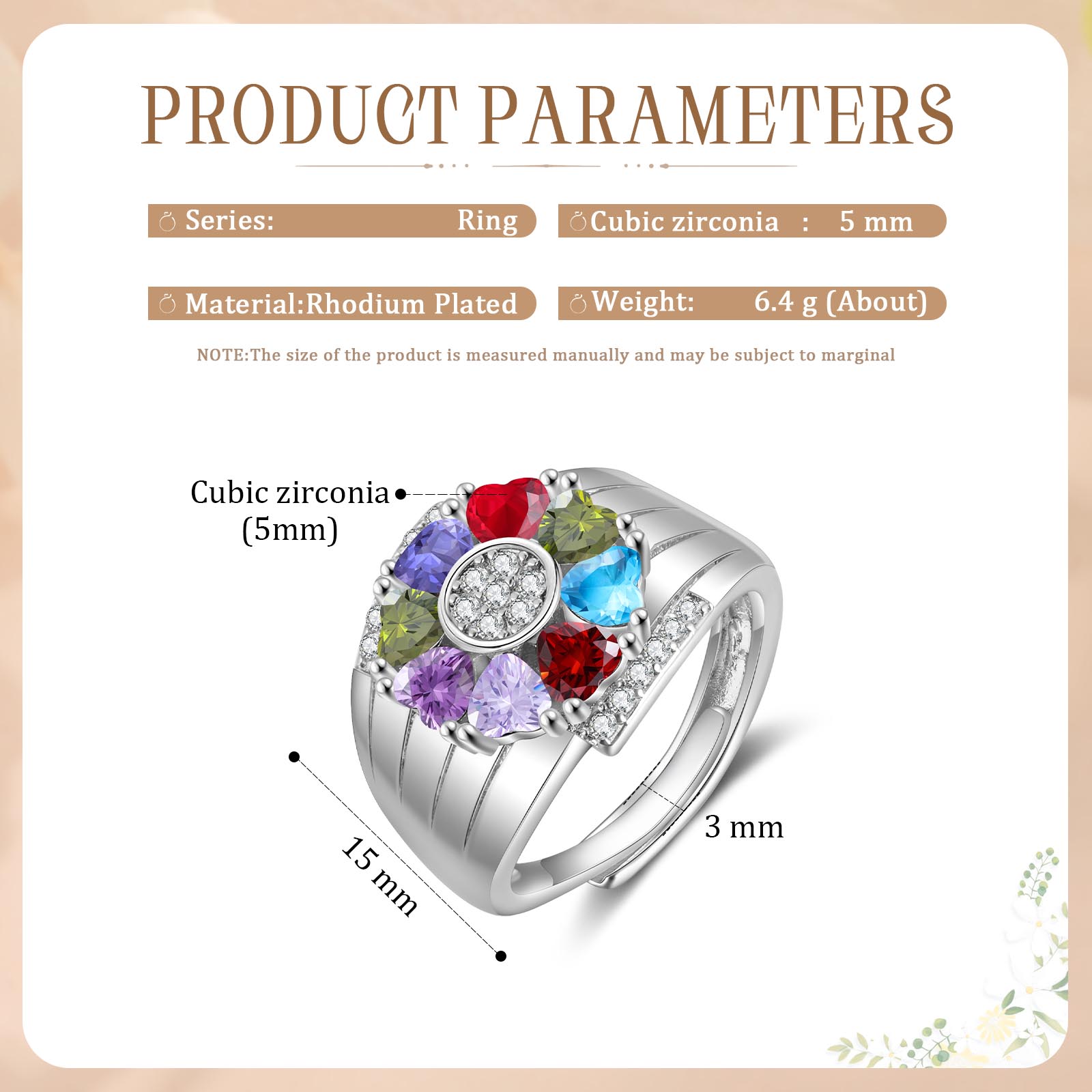 Personalised Open Ring with Custom 8 Birthstones Elegant Valentines Day Gift for Her