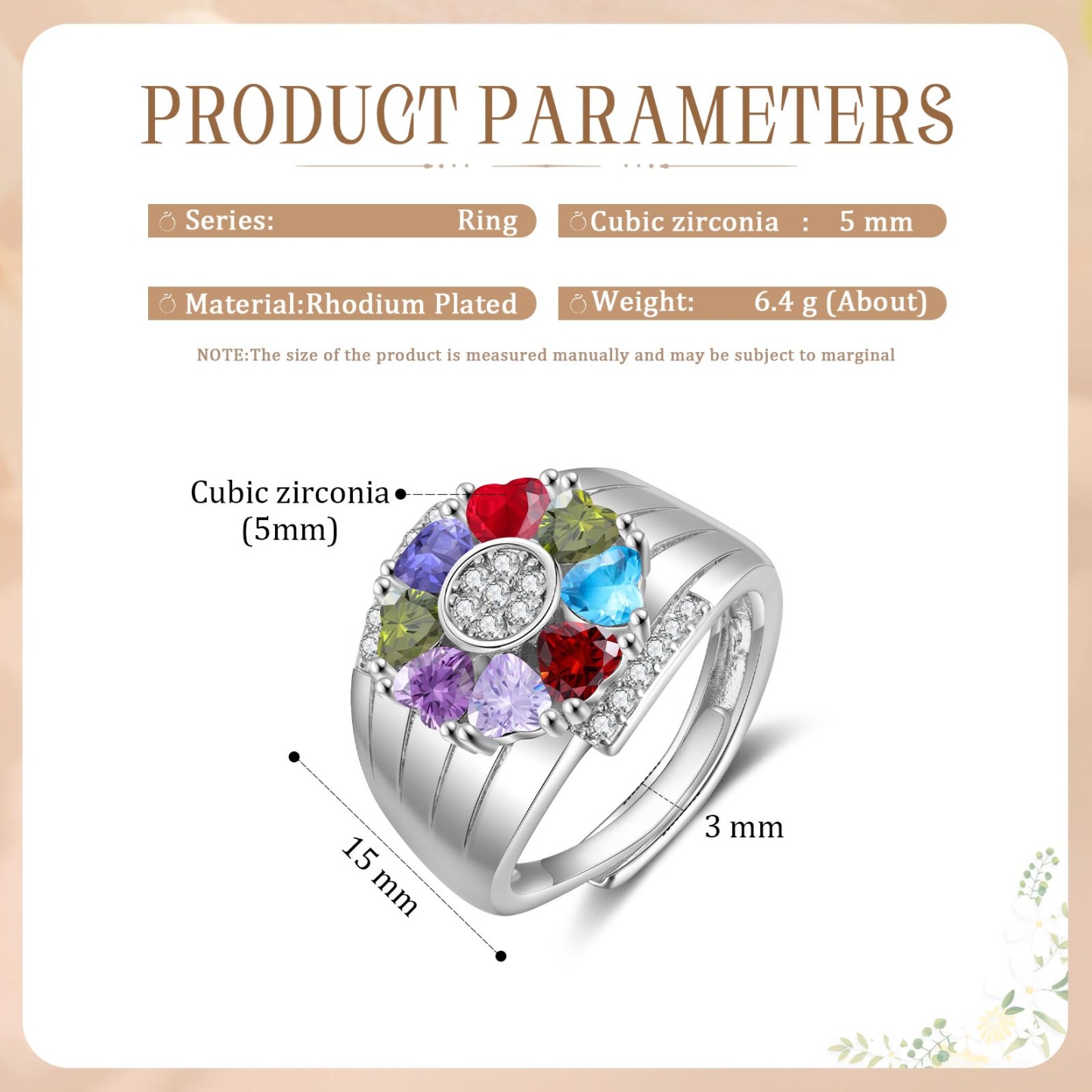 Personalised Open Ring with Custom 8 Birthstones Elegant Valentines Day Gift for Her
