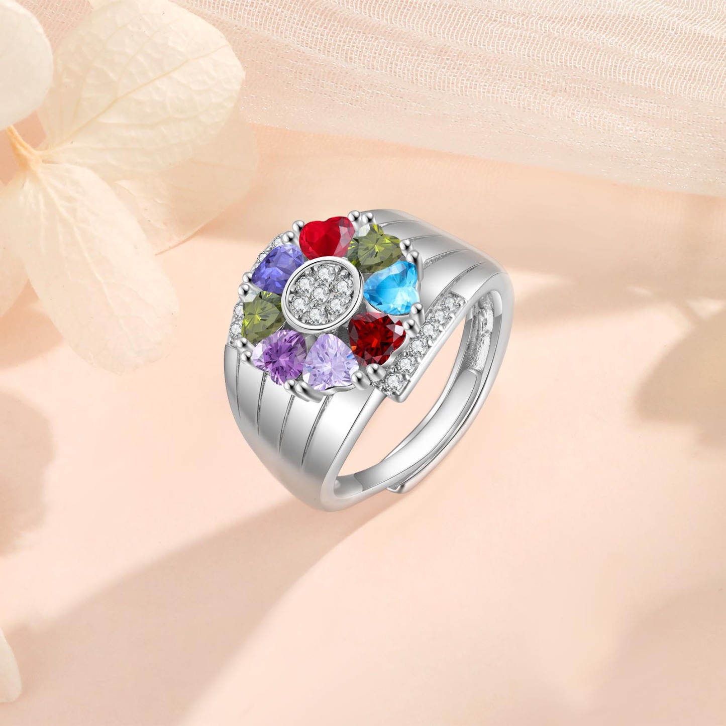 Personalised Open Ring with Custom 8 Birthstones Elegant Valentines Day Gift for Her