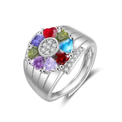 Personalised Open Ring with Custom 8 Birthstones Elegant Valentines Day Gift for Her