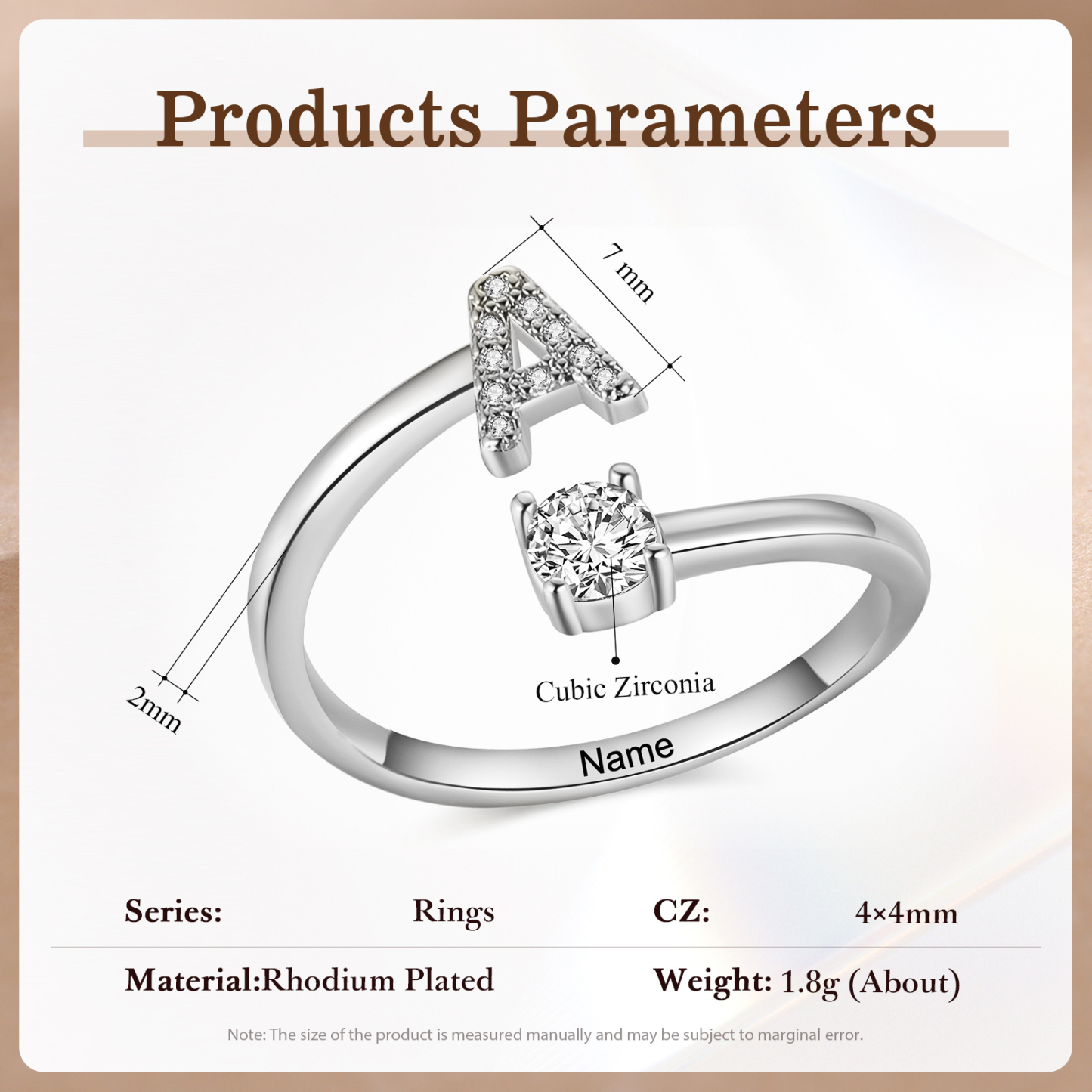 Personalised Open Ring Customised 1 Name and 1 Initial Gift for Her