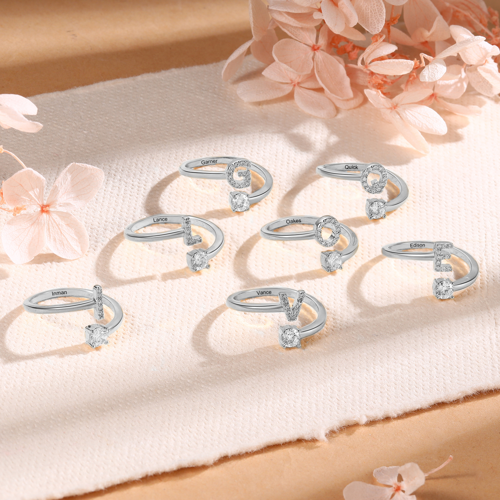 Personalised Open Ring Customised 1 Name and 1 Initial Gift for Her