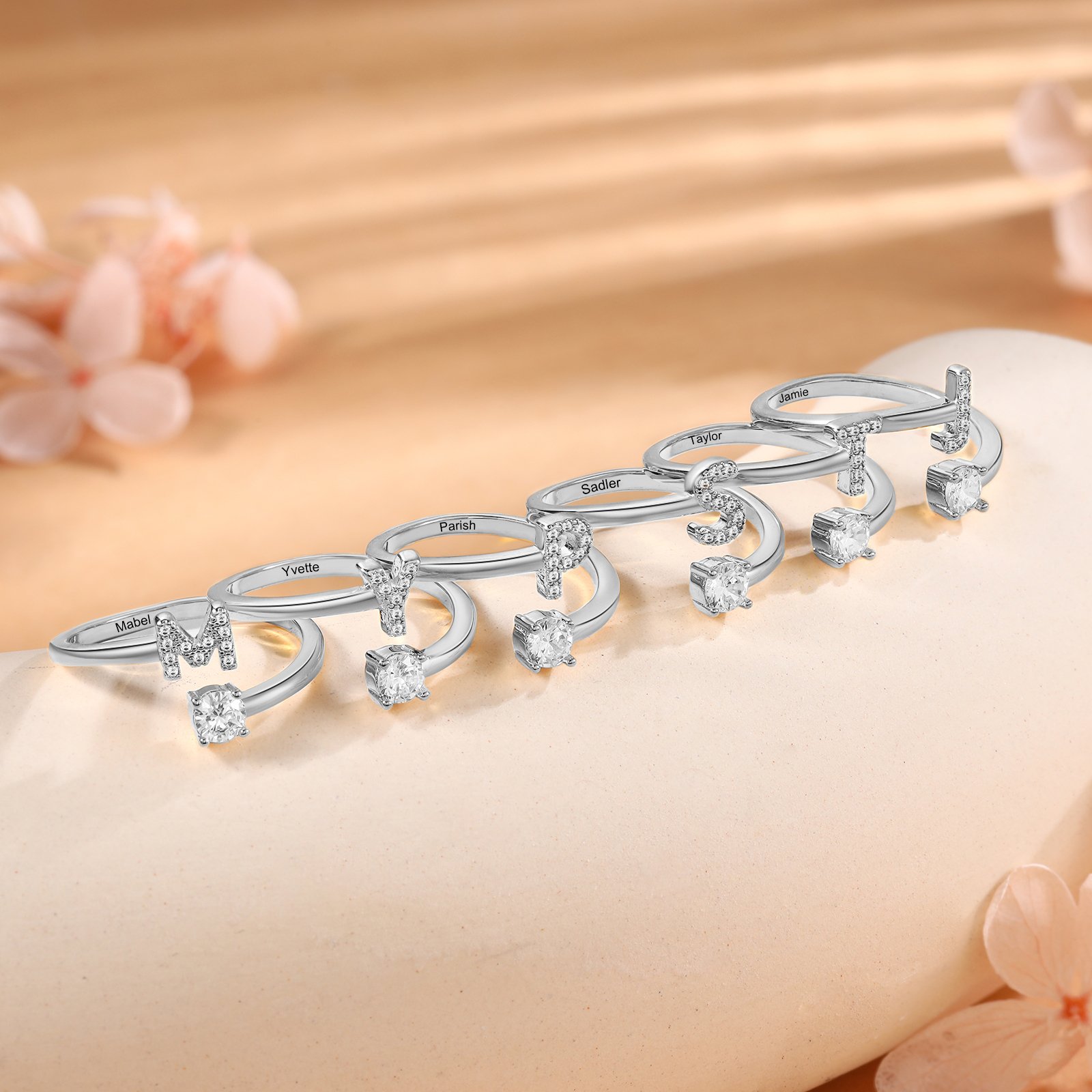 Personalised Open Ring Customised 1 Name and 1 Initial Gift for Her