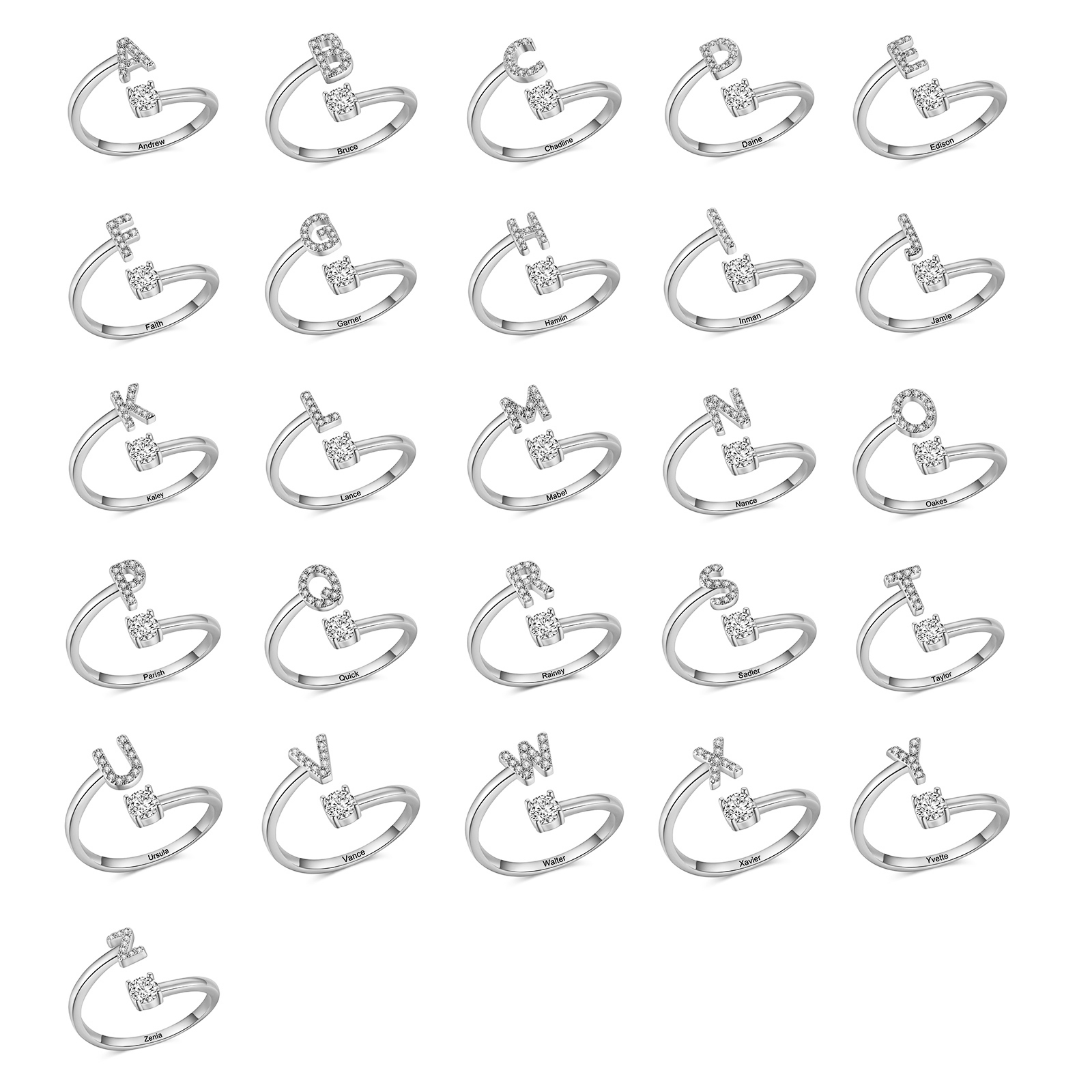 Personalised Open Ring Customised 1 Name and 1 Initial Gift for Her