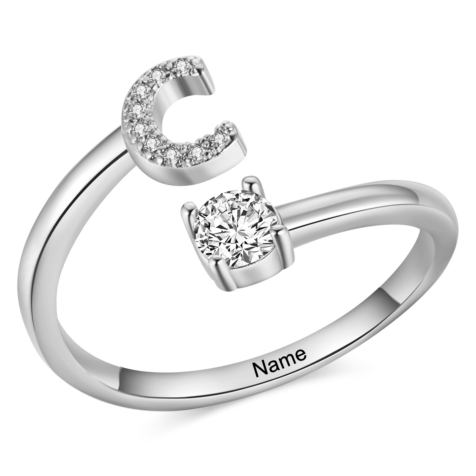 Personalised Open Ring Customised 1 Name and 1 Initial Gift for Her