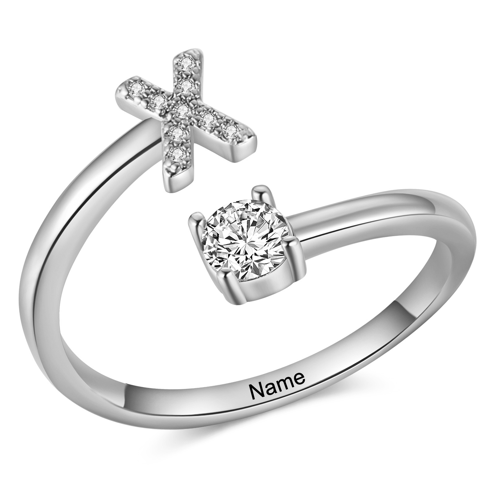 Personalised Open Ring Customised 1 Name and 1 Initial Gift for Her