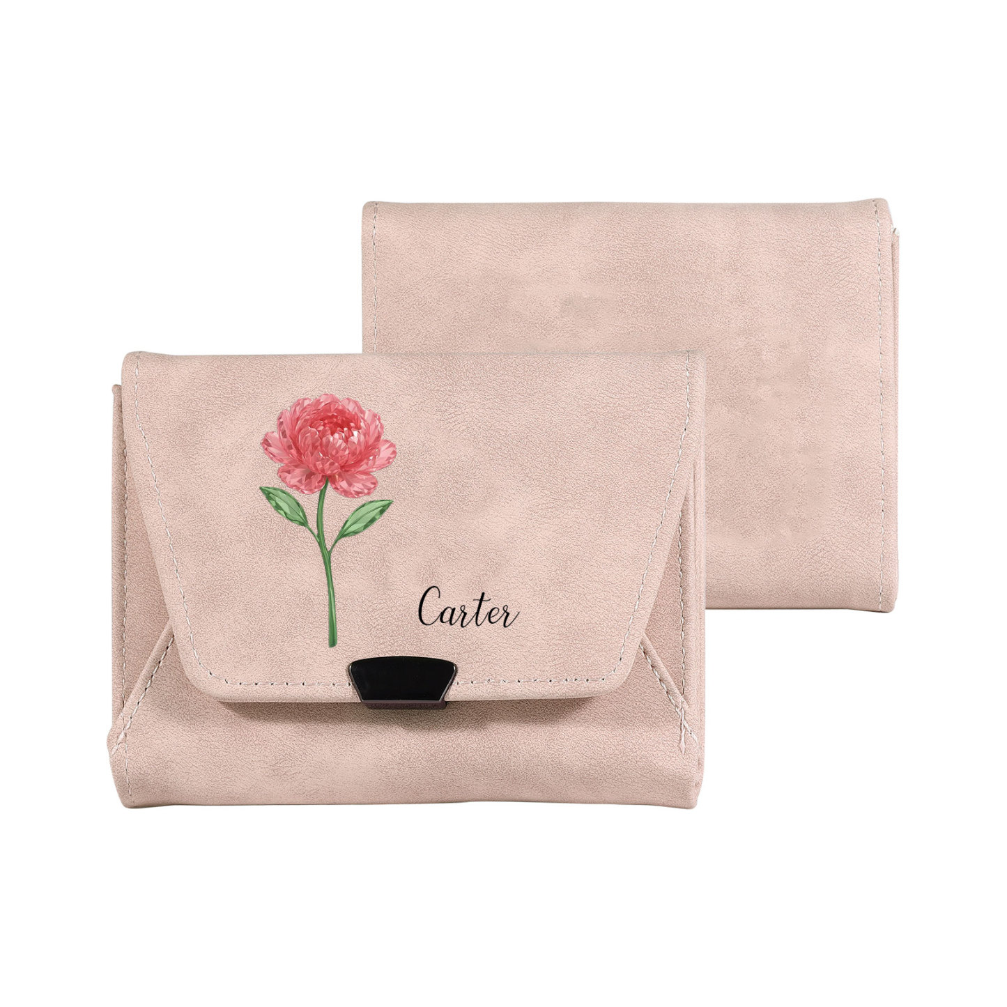 Personalised PU Leather Wallet with Floral Design, Custom 1 Birth Flower & 1 Name, Women’s Wallet, Mother’s Day and Birthday Gift for Mum, Gran, Wife | Jessemade
