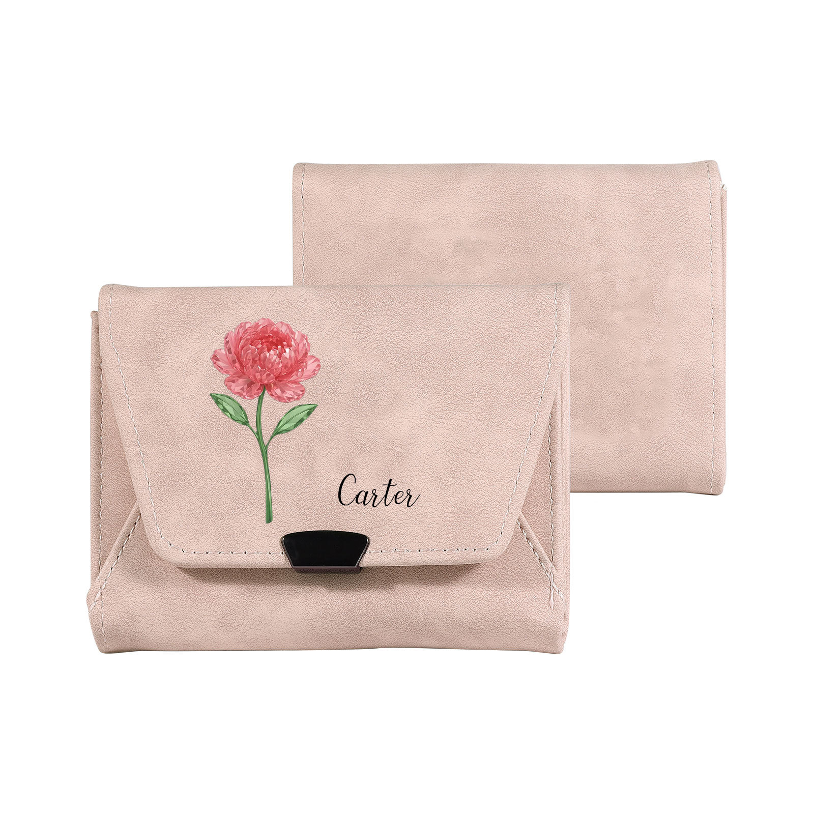 Personalised PU Leather Wallet with Floral Design, Custom 1 Birth Flower & 1 Name, Women’s Wallet, Mother’s Day and Birthday Gift for Mum, Gran, Wife | Jessemade
