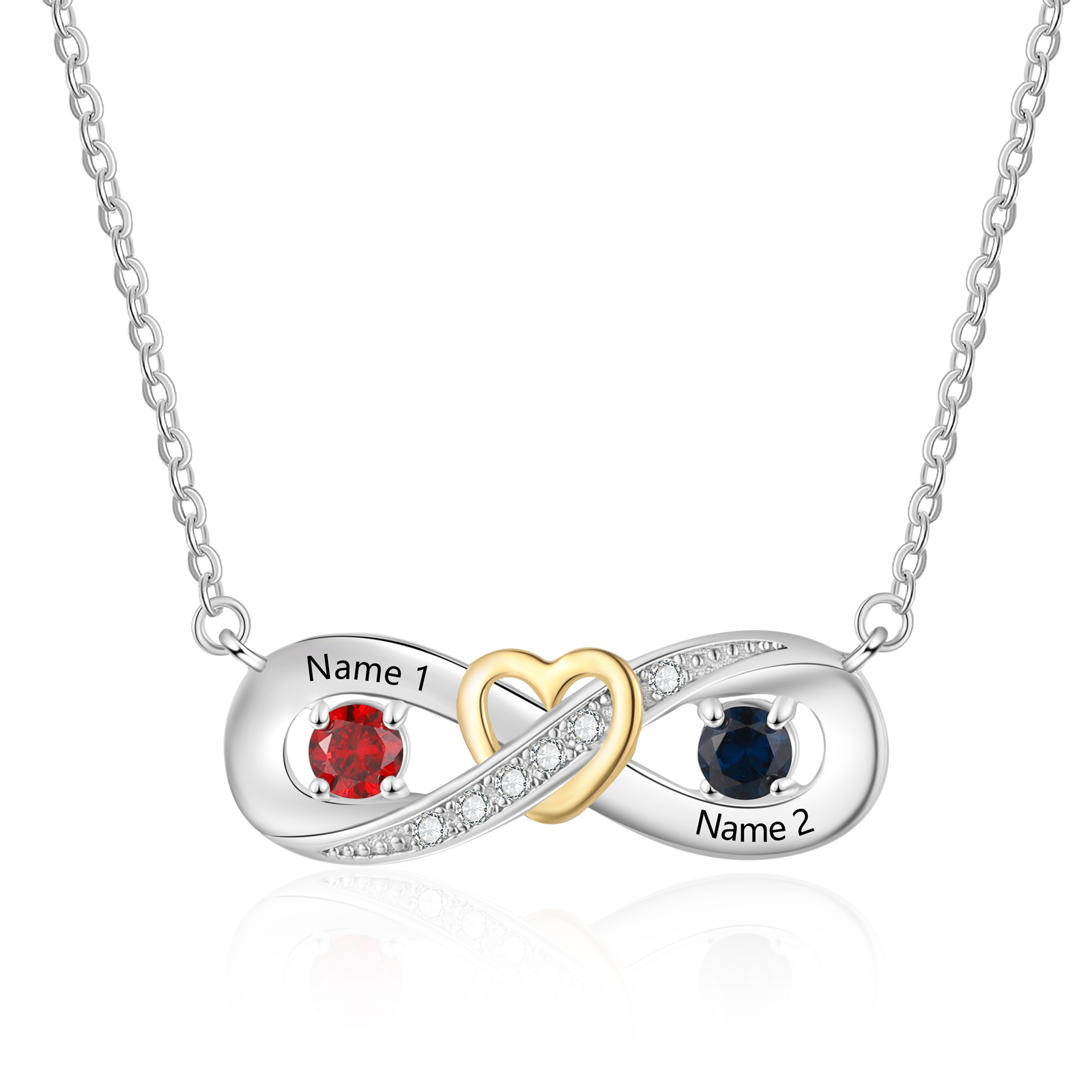 Personalised S925 Silver Infinity Birthstone Heart Necklace for Her