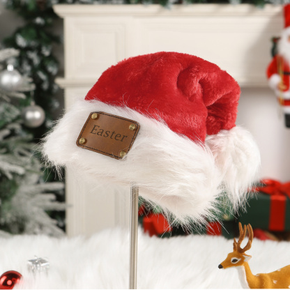 Plush Santa hat with LED lights and personalised name tag – for children and adults