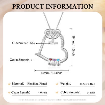 Personalised Mum Heart Necklace with 1-5 Birthstones