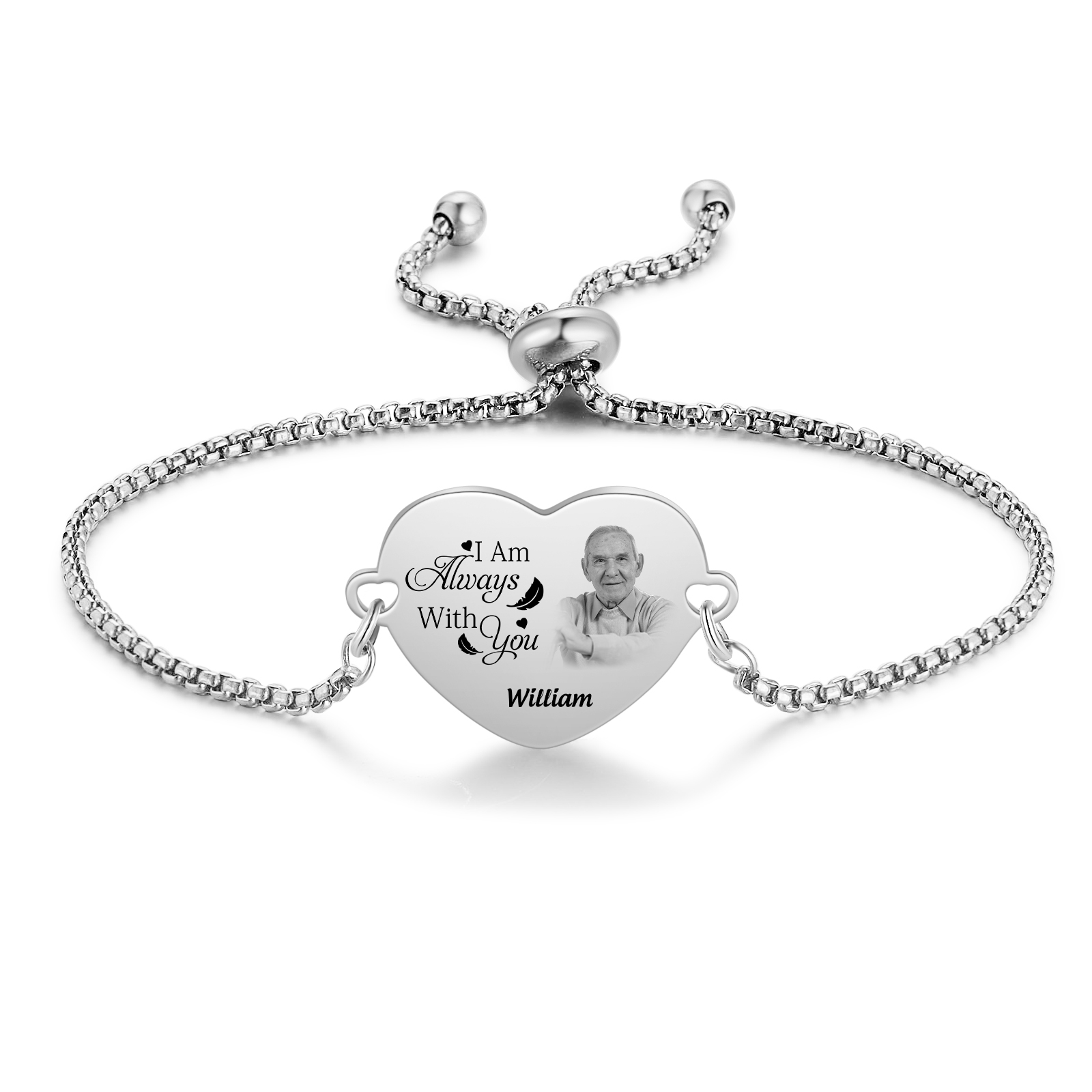 Personalised heart bracelet with photo – Memorial gift 'I am always with you'