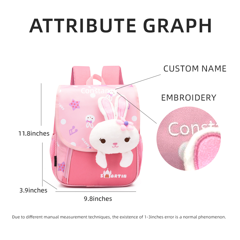 Personalised Pink Bunny Yellow Tiger Blue Dinosaur Children School Bag Embroidery Name Black Backpack Customised Schoolbag Travel Bag For Kids
