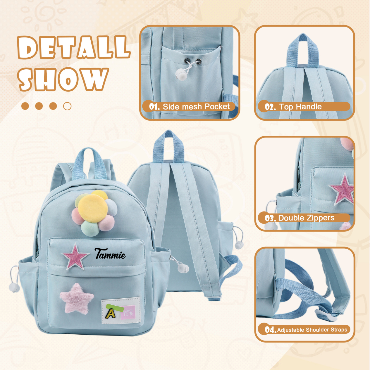 Personalised Name Cute School Bag Custom Nylon Backpack Back To School Gift for Kids-Jessemade AU