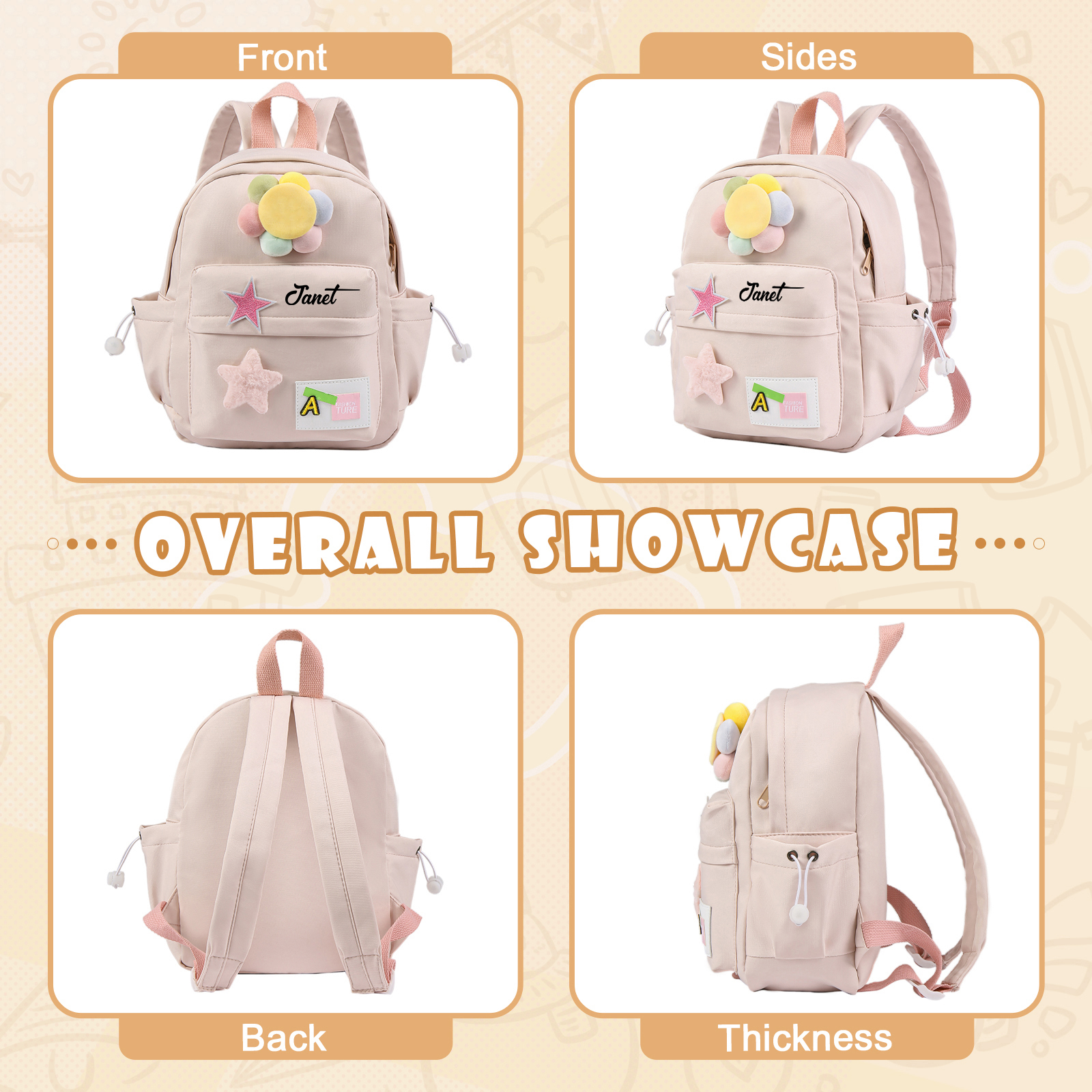 Personalised Name Cute School Bag Custom Nylon Backpack Back To School Gift for Kids-Jessemade AU