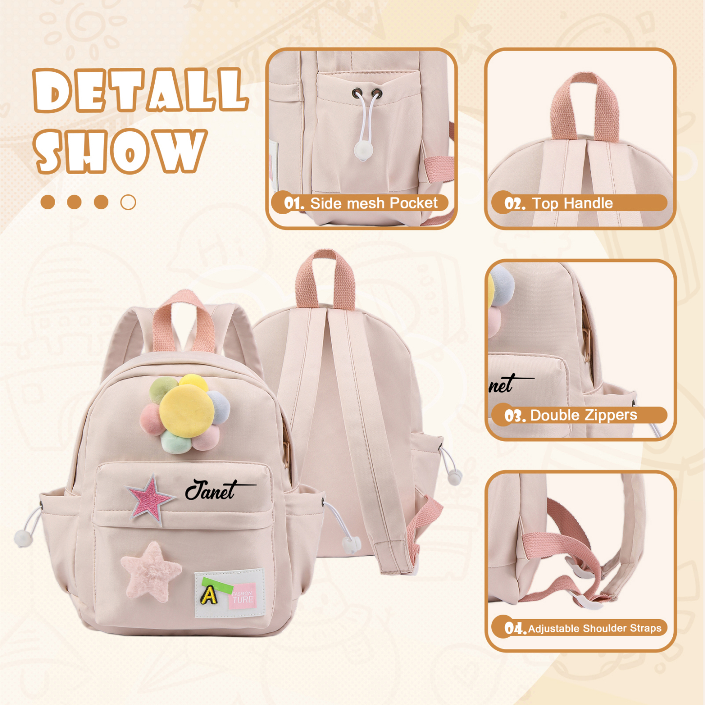 Personalised Name Cute School Bag Custom Nylon Backpack Back To School Gift for Kids-Jessemade AU