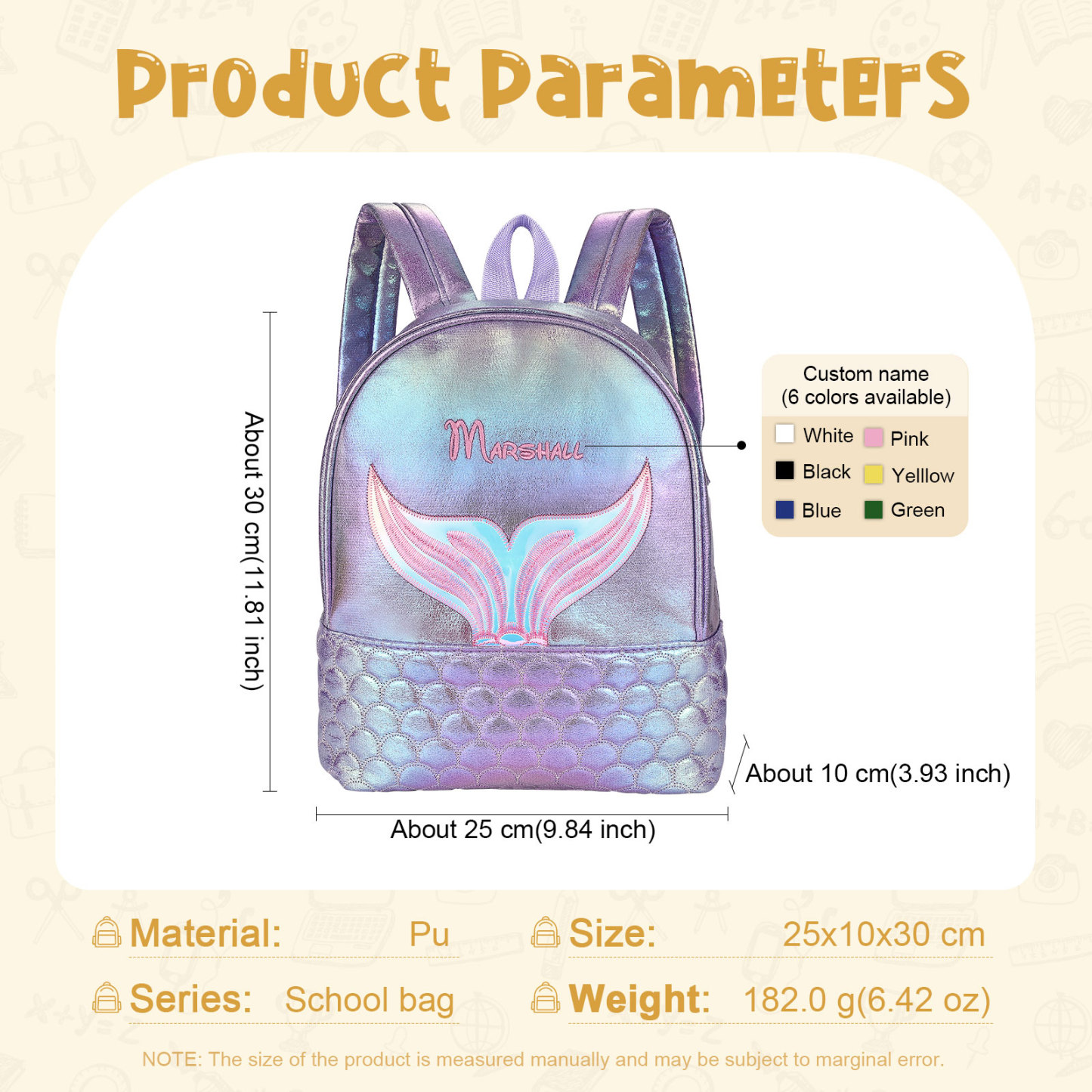 Personalised Embroidery Name Girls Holographic Quilted Pattern Fish Tail Decor Classic Backpack Gift for Kids