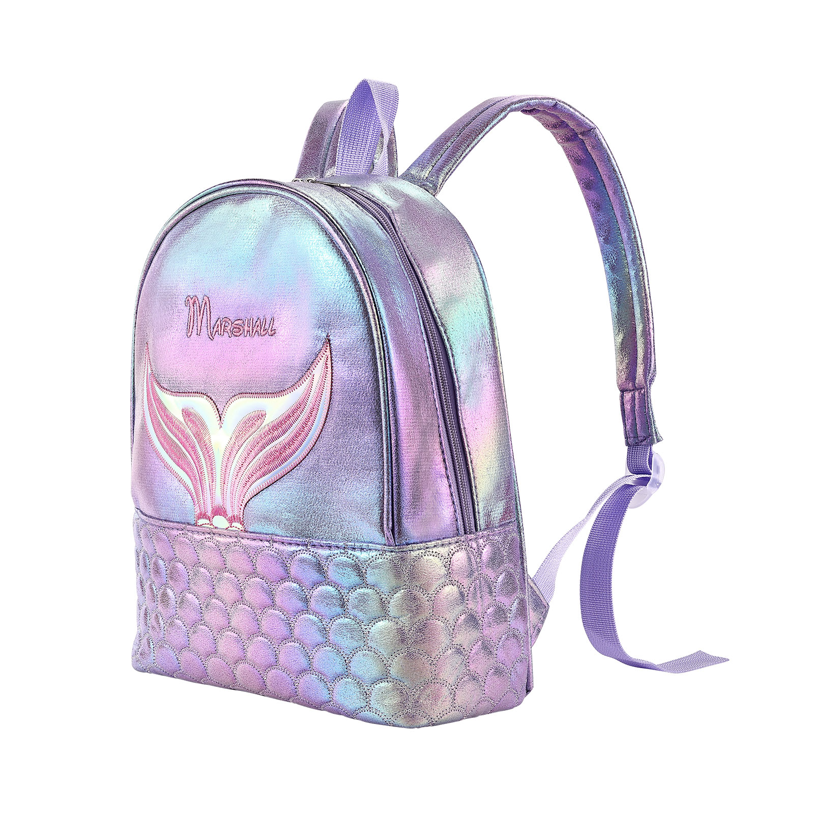 Personalised Embroidery Name Girls Holographic Quilted Pattern Fish Tail Decor Classic Backpack Gift for Kids