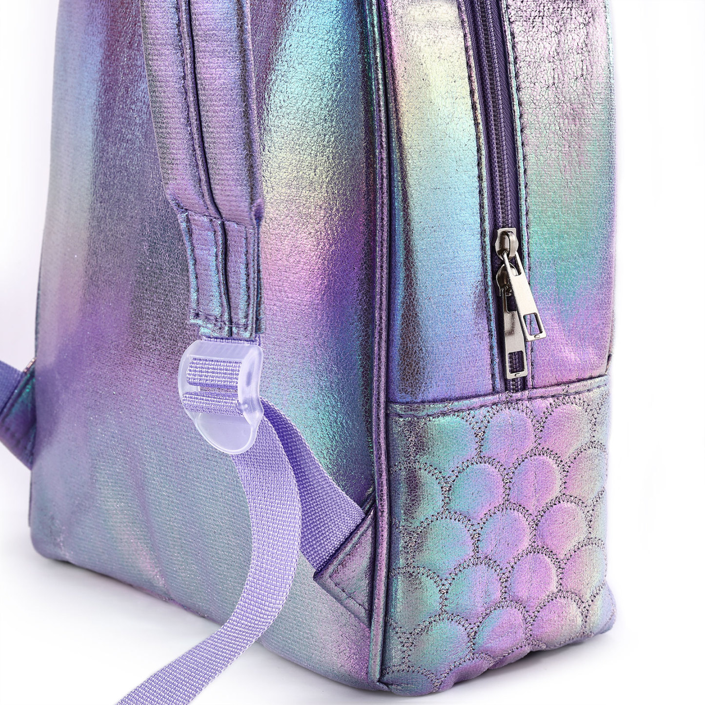 Personalised Embroidery Name Girls Holographic Quilted Pattern Fish Tail Decor Classic Backpack Gift for Kids