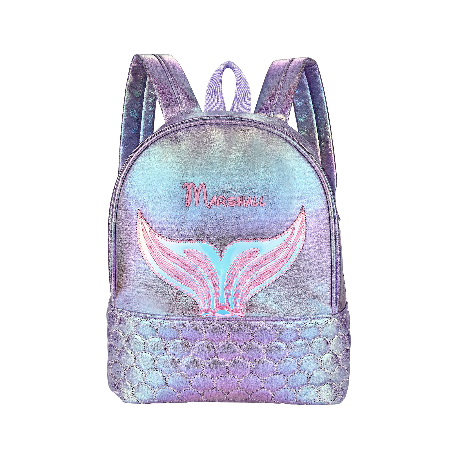 Personalised Embroidery Name Girls Holographic Quilted Pattern Fish Tail Decor Classic Backpack Gift for Kids