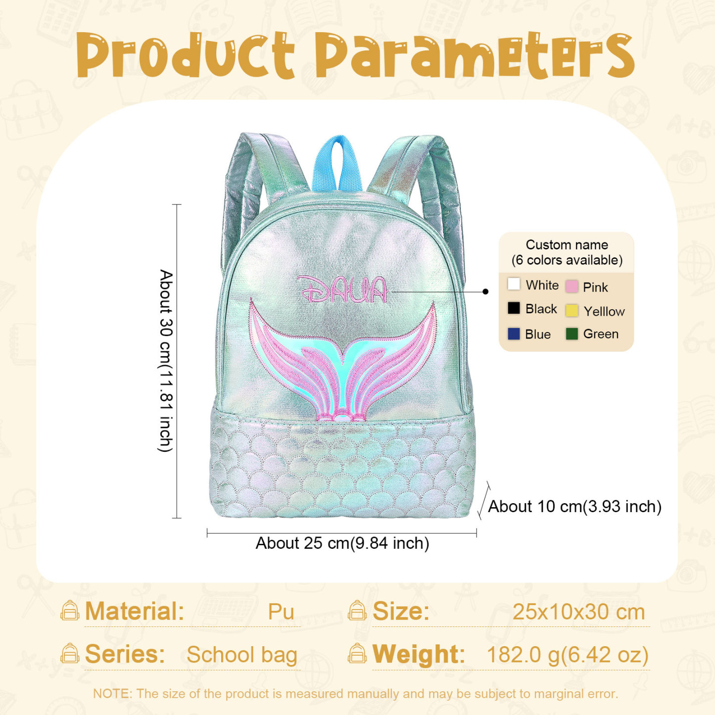 Personalised Embroidery Name Girls Holographic Quilted Pattern Fish Tail Decor Classic Backpack Gift for Kids