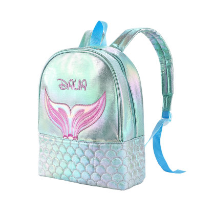 Personalised Embroidery Name Girls Holographic Quilted Pattern Fish Tail Decor Classic Backpack Gift for Kids