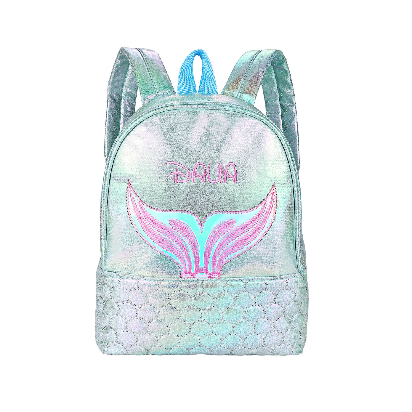 Personalised Embroidery Name Girls Holographic Quilted Pattern Fish Tail Decor Classic Backpack Gift for Kids