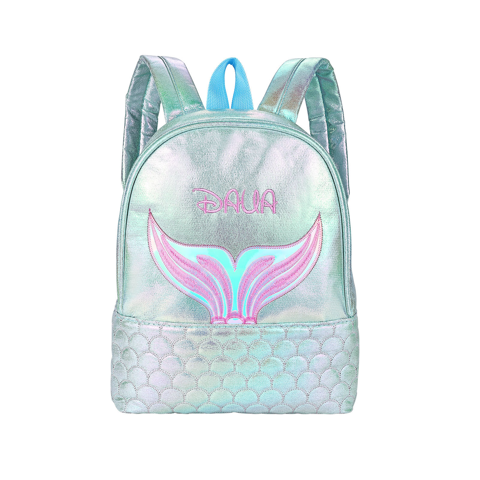 Personalised Embroidery Name Girls Holographic Quilted Pattern Fish Tail Decor Classic Backpack Gift for Kids