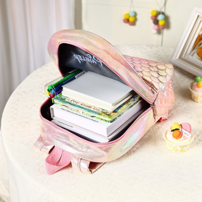 Personalised Embroidery Name Girls Holographic Quilted Pattern Fish Tail Decor Classic Backpack Gift for Kids