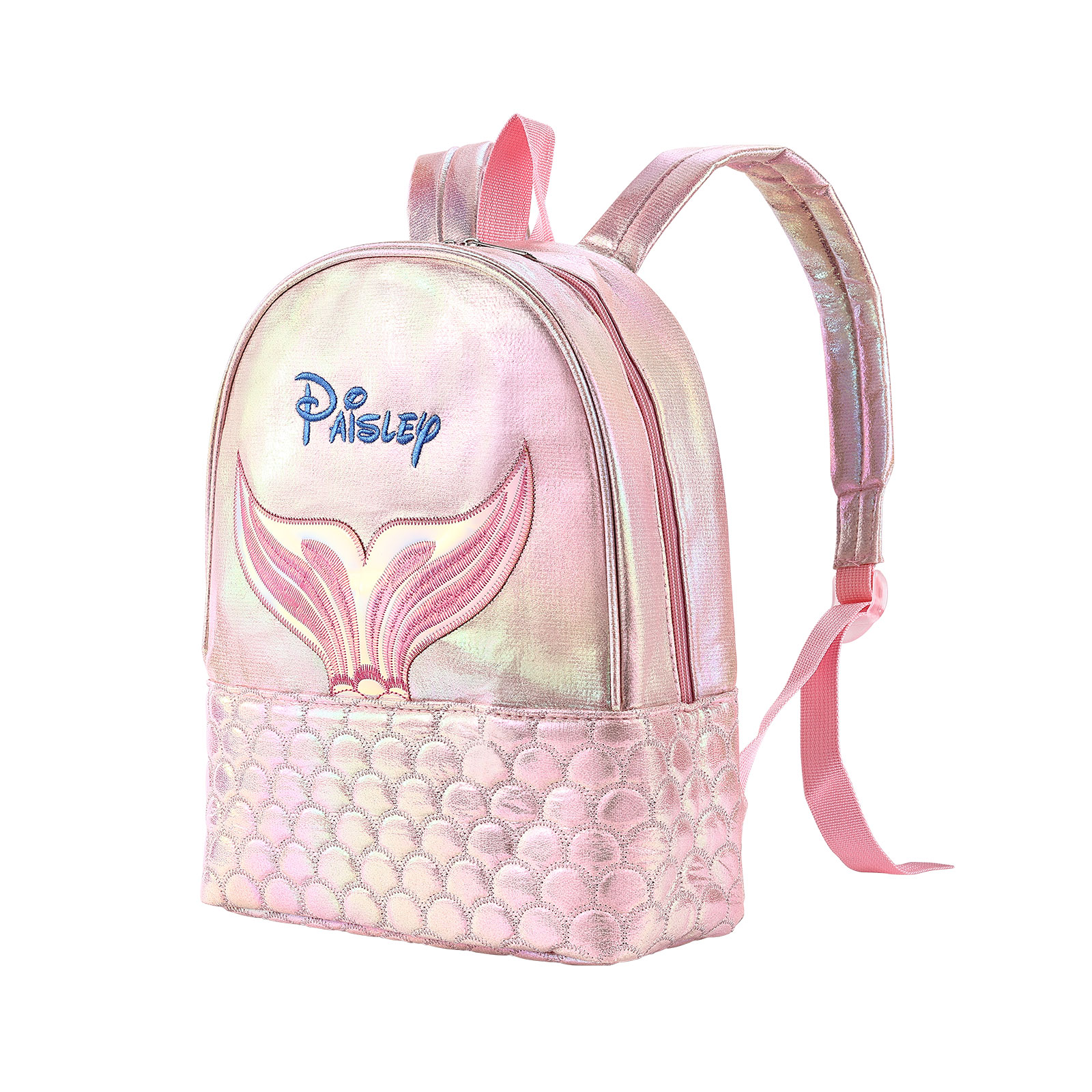 Personalised Embroidery Name Girls Holographic Quilted Pattern Fish Tail Decor Classic Backpack Gift for Kids