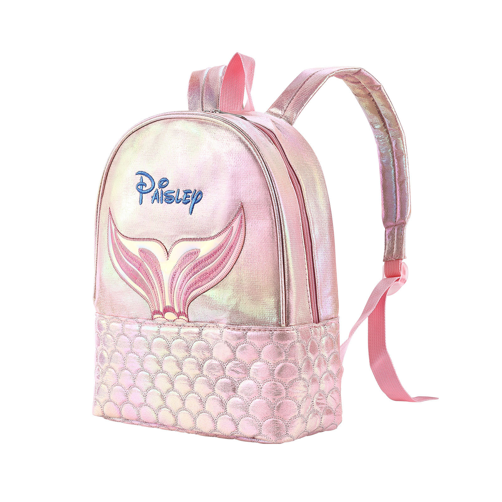 Personalised Embroidery Name Girls Holographic Quilted Pattern Fish Tail Decor Classic Backpack Gift for Kids