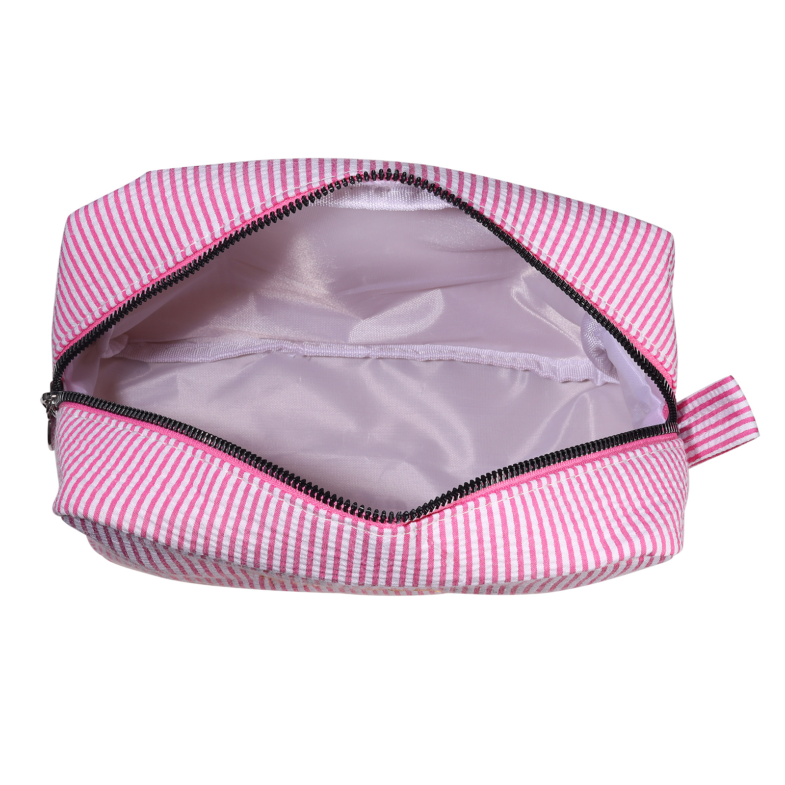 Striped Embroidered Cosmetic Case Personalised Name Makeup Bag Preppy Toiletry Pouch Seersucker Makeup Bag Bridal Sorority Gifts