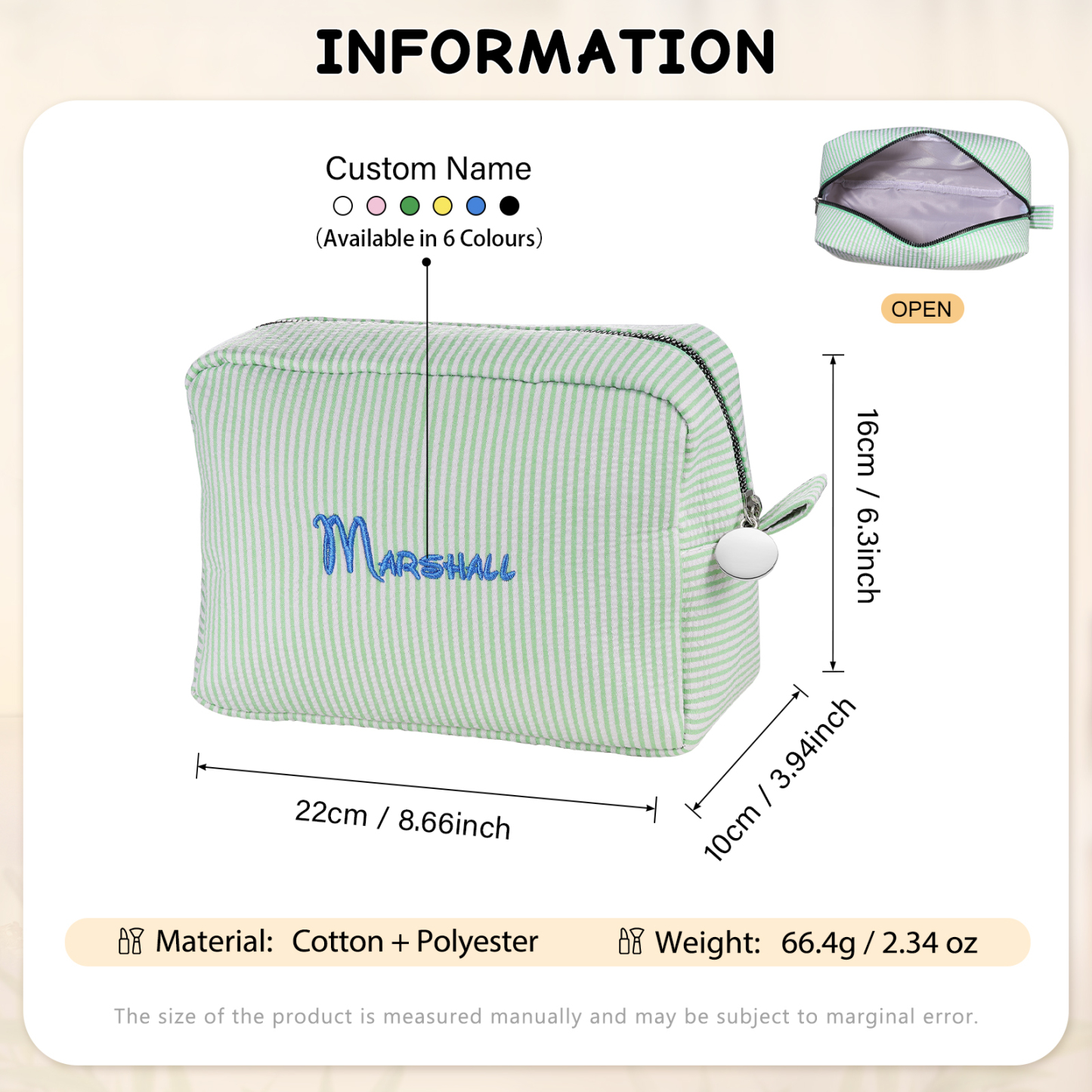 Striped Embroidered Cosmetic Case Personalised Name Makeup Bag Preppy Toiletry Pouch Seersucker Makeup Bag Bridal Sorority Gifts