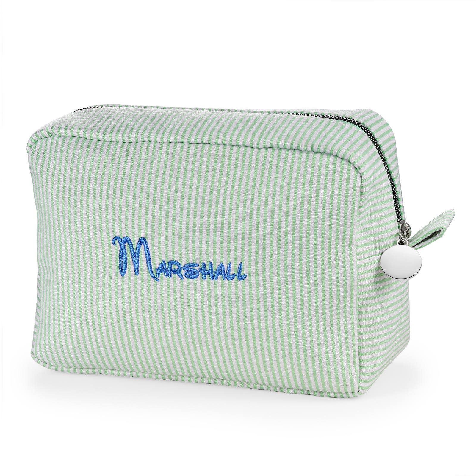 Striped Embroidered Cosmetic Case Personalised Name Makeup Bag Preppy Toiletry Pouch Seersucker Makeup Bag Bridal Sorority Gifts