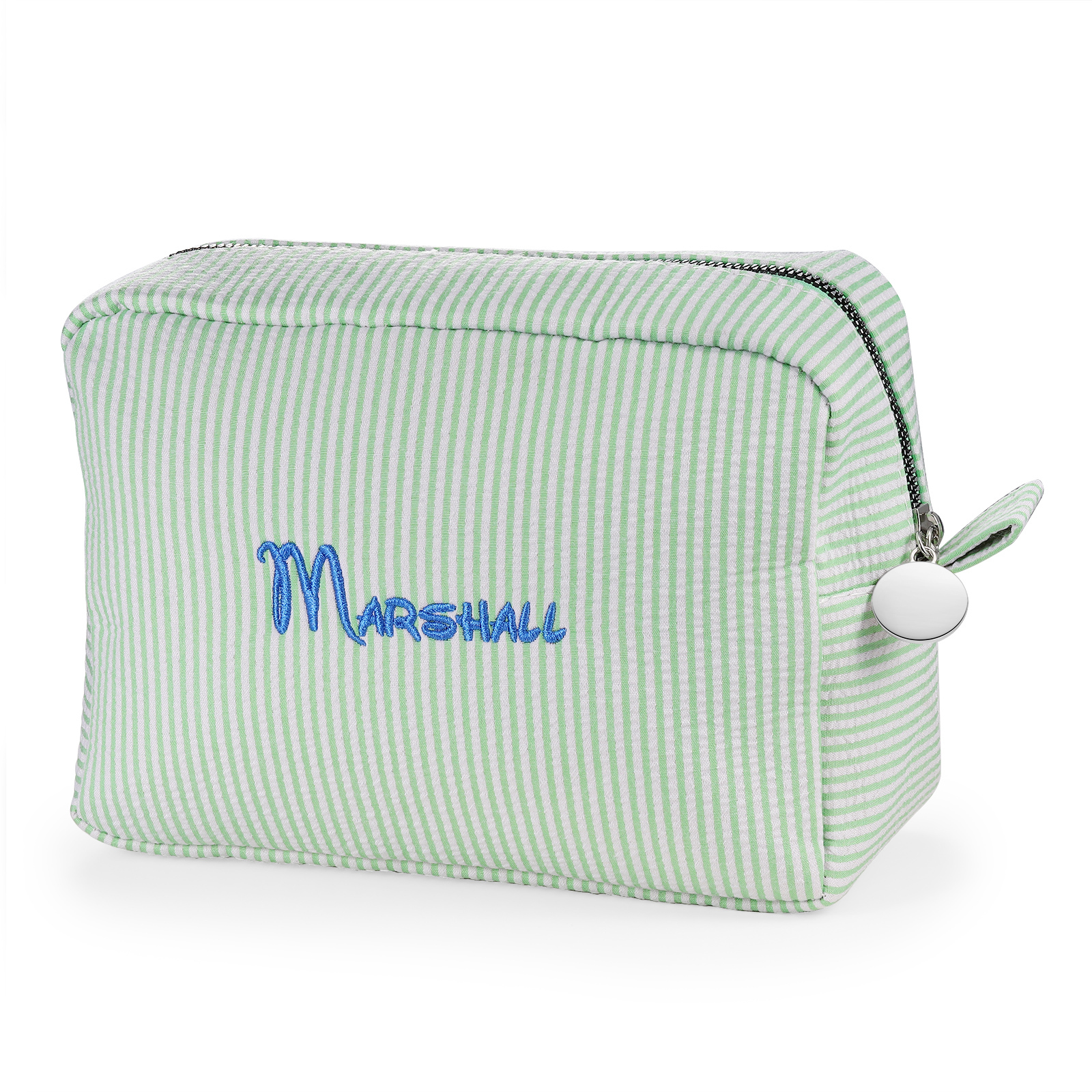 Striped Embroidered Cosmetic Case Personalised Name Makeup Bag Preppy Toiletry Pouch Seersucker Makeup Bag Bridal Sorority Gifts