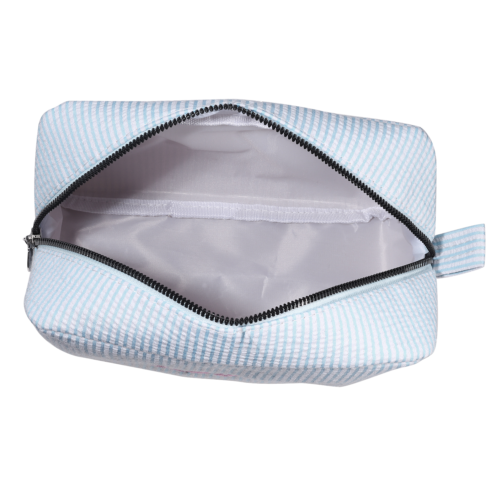 Striped Embroidered Cosmetic Case Personalised Name Makeup Bag Preppy Toiletry Pouch Seersucker Makeup Bag Bridal Sorority Gifts