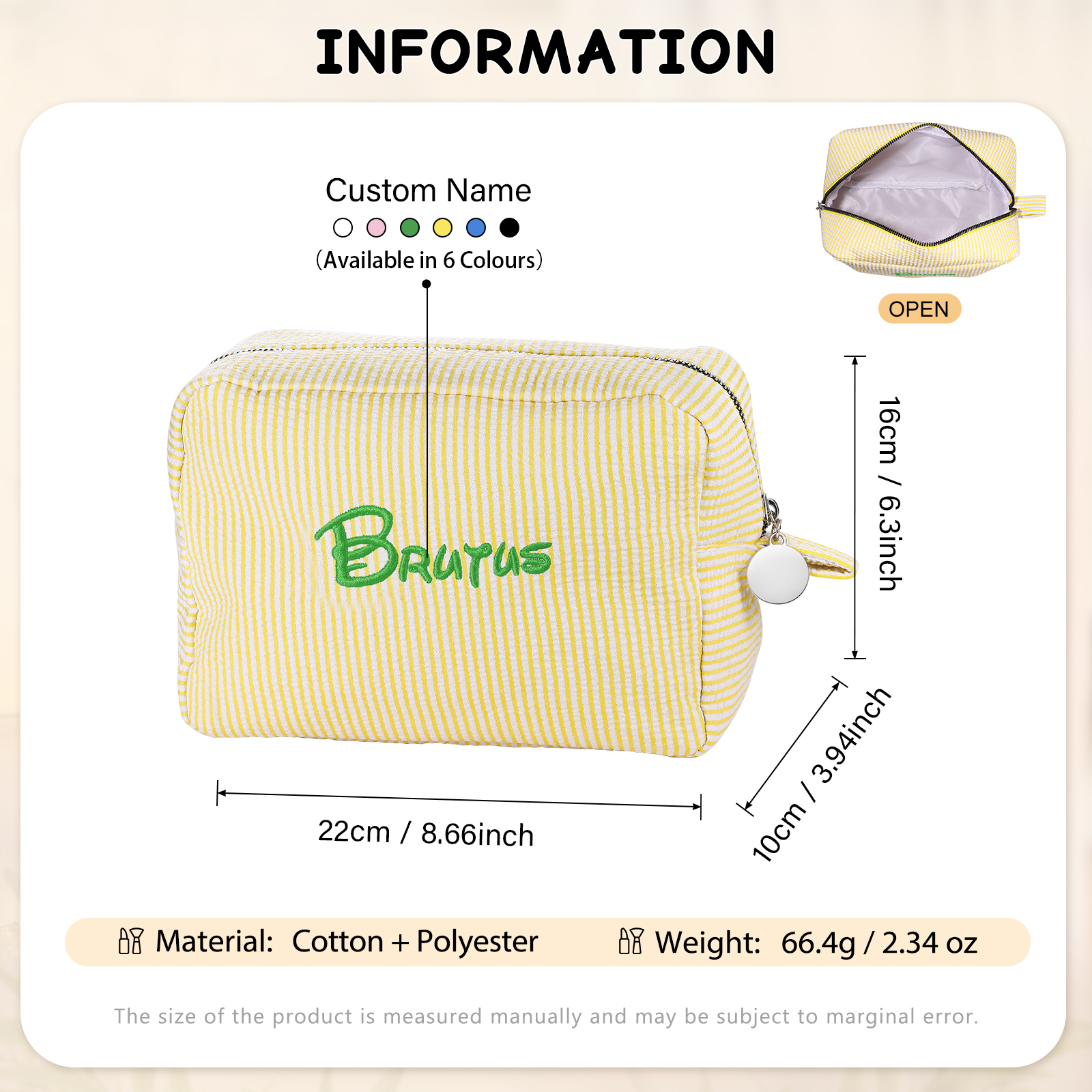 Striped Embroidered Cosmetic Case Personalised Name Makeup Bag Preppy Toiletry Pouch Seersucker Makeup Bag Bridal Sorority Gifts