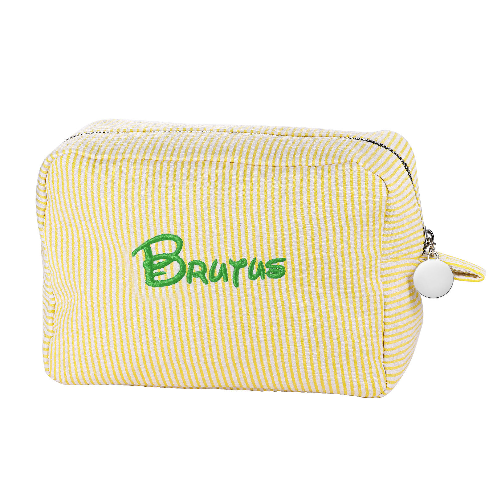 Striped Embroidered Cosmetic Case Personalised Name Makeup Bag Preppy Toiletry Pouch Seersucker Makeup Bag Bridal Sorority Gifts