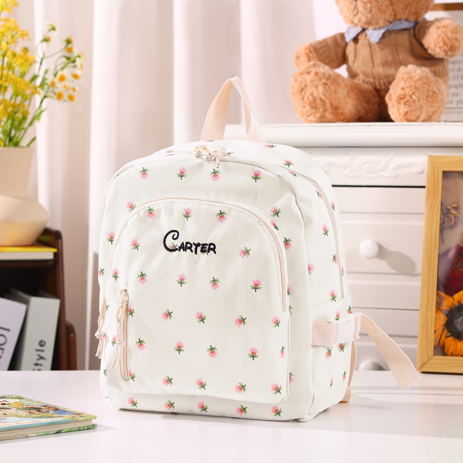 Personalised Kids School Bag with Name & Flowers – Back to School Gift | Jessemade