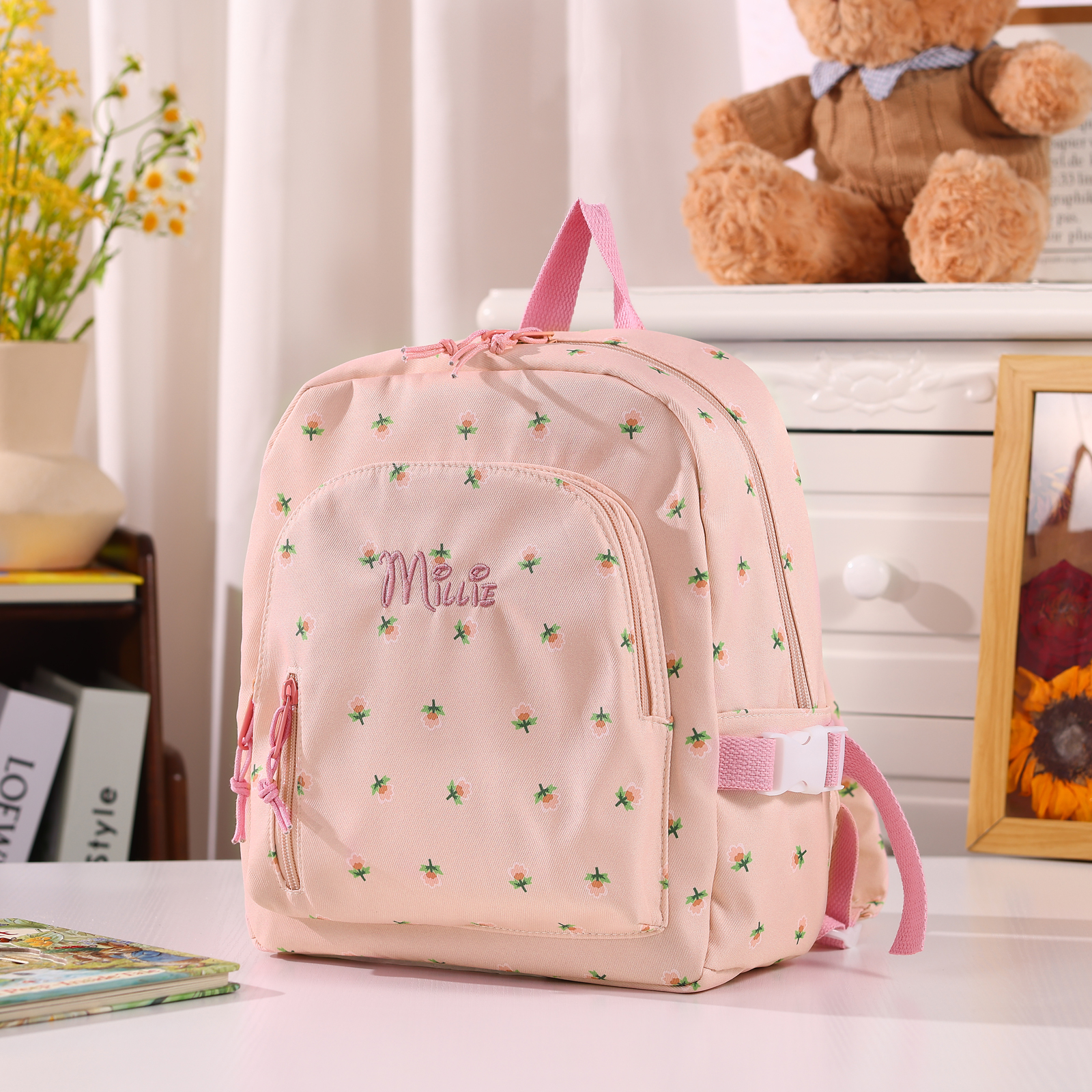 Personalised Kids School Bag with Name & Flowers – Back to School Gift | Jessemade