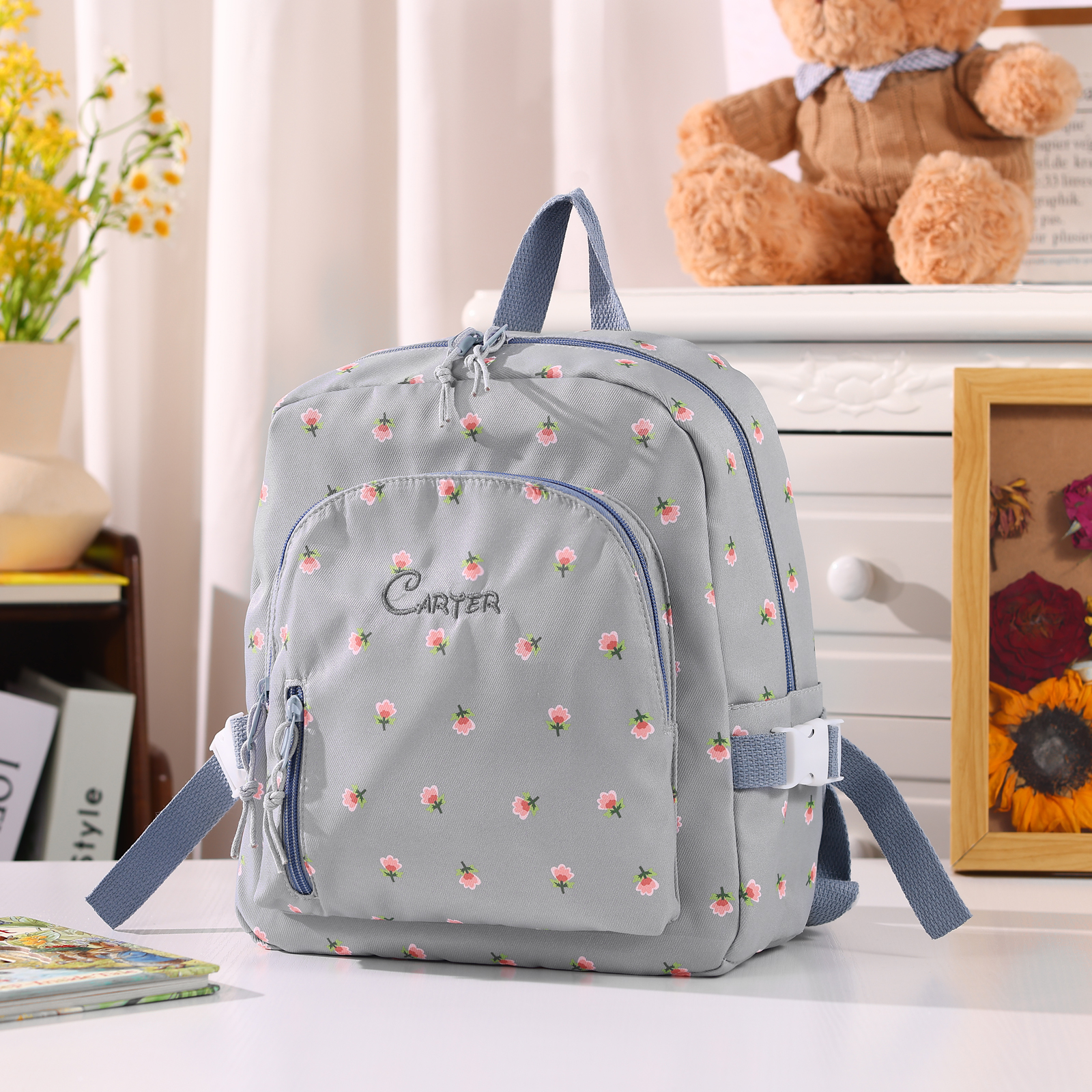 Personalised Kids School Bag with Name & Flowers – Back to School Gift | Jessemade