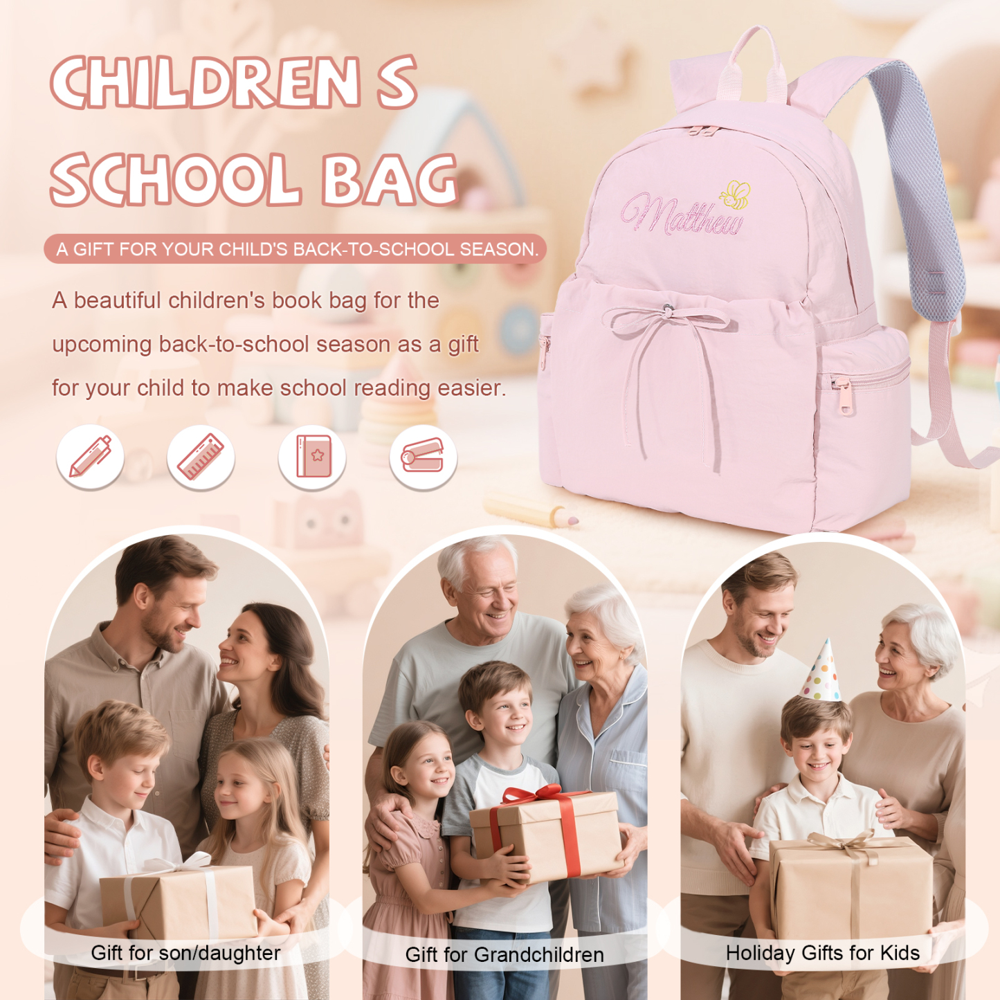 Personalised Kids School Bag with Name & Pattern – Back to School Gift | Jessemade