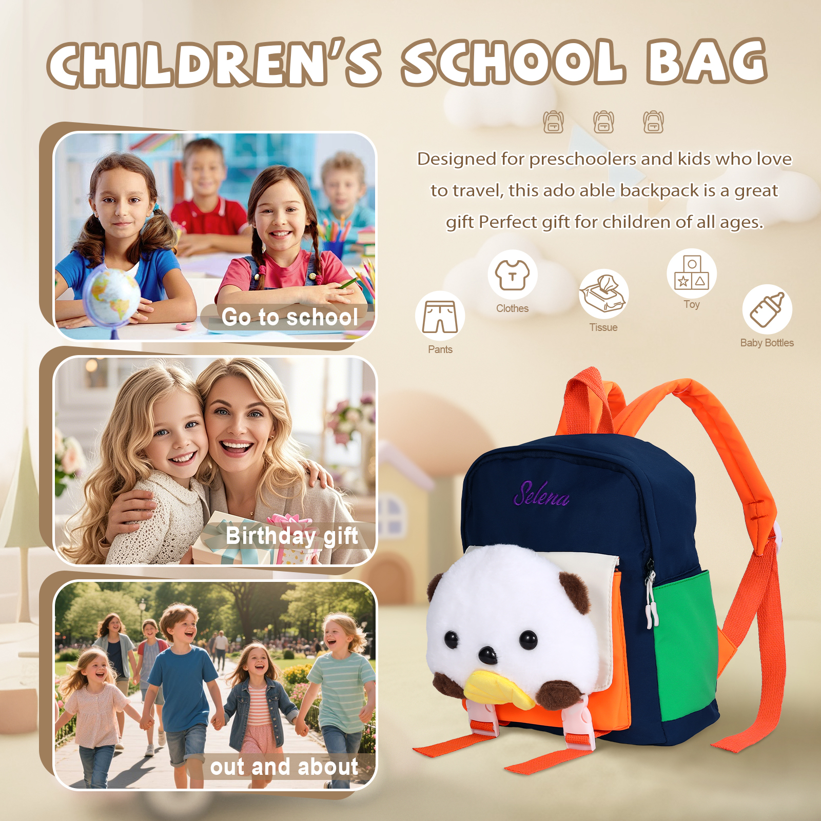 Personalised Kids Puppy Bag with Custom Name – Back to School Gift | Jessemade