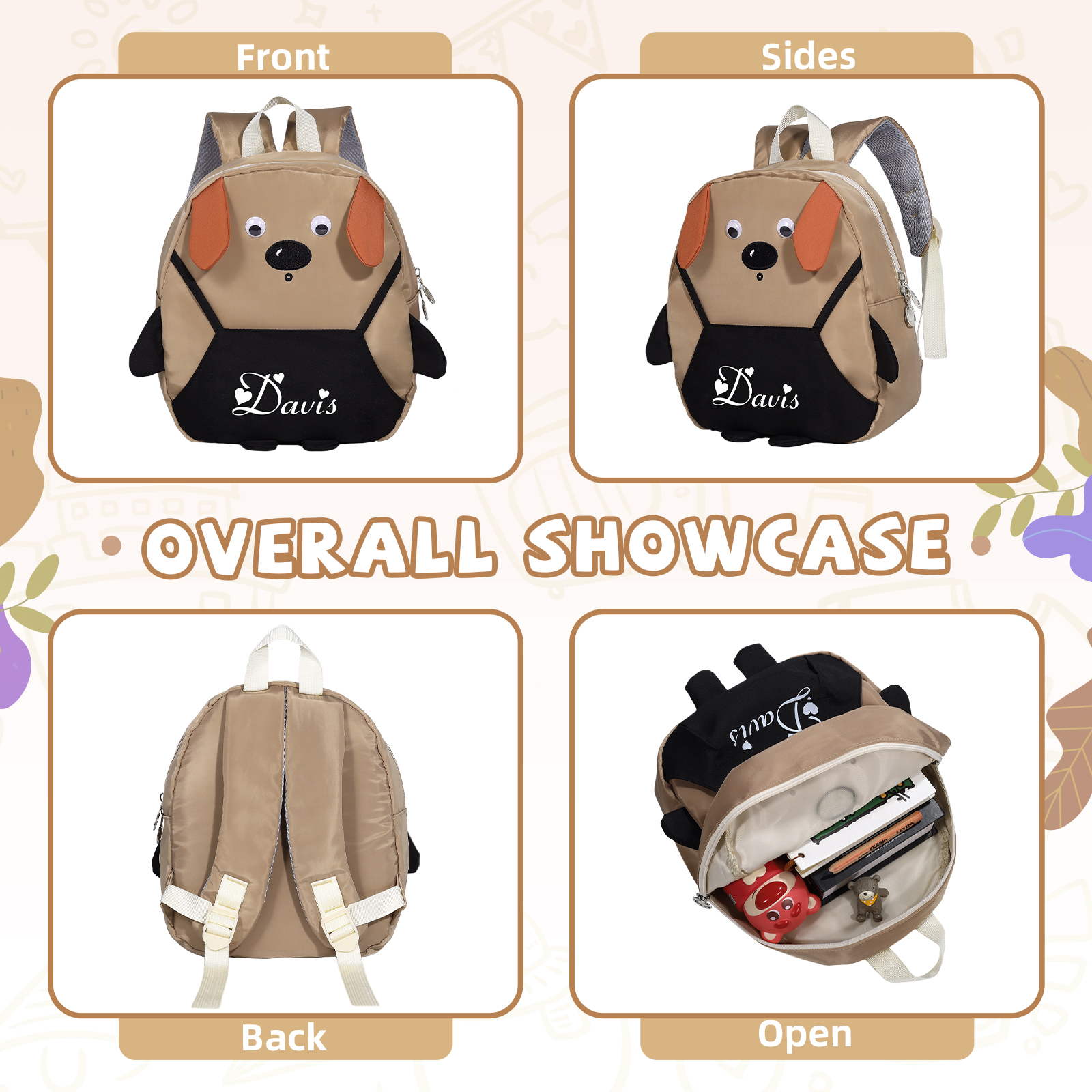 Personalised Kids Dog Backpack with Custom Name – Back to School Gift | Jessemade