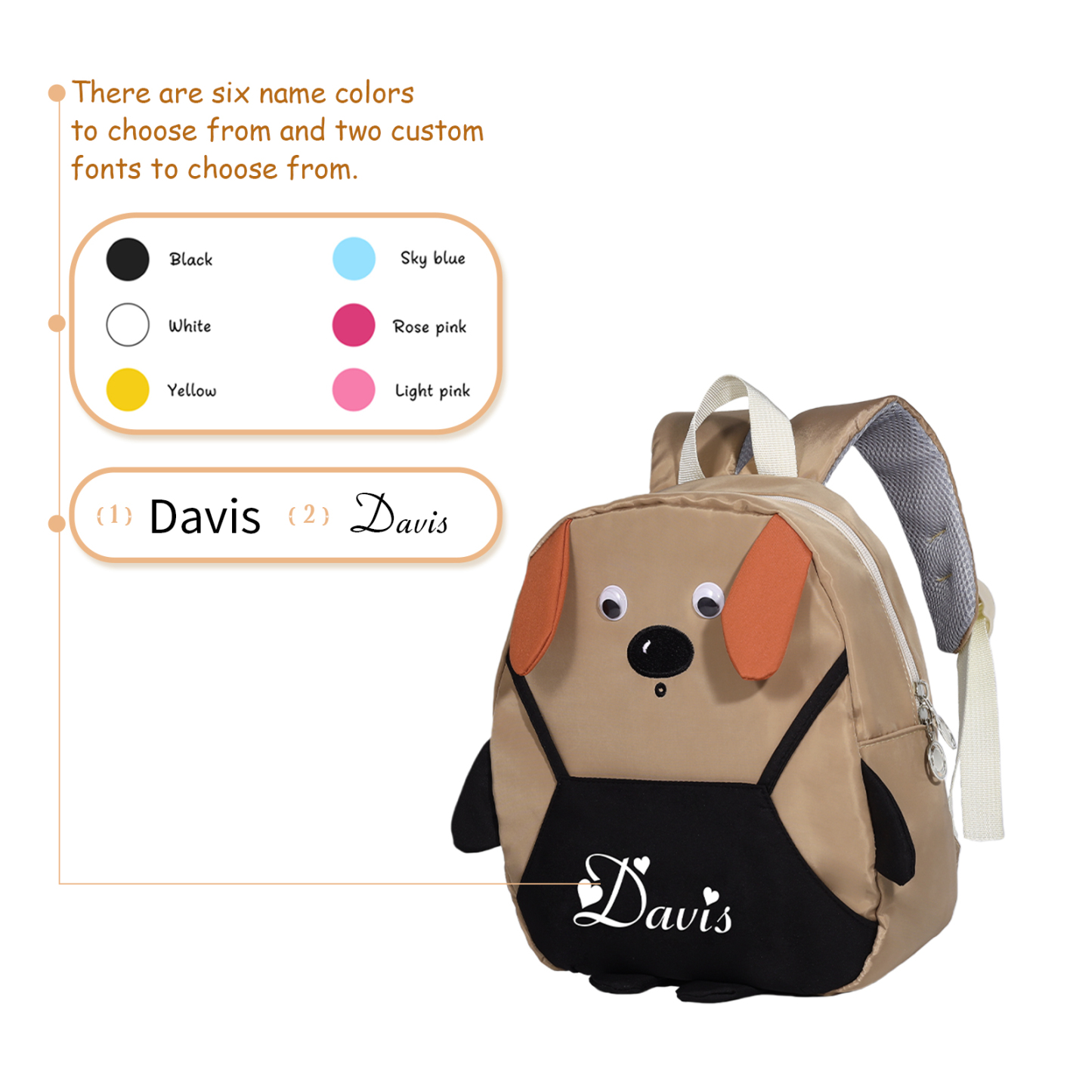 Personalised Kids Dog Backpack with Custom Name – Back to School Gift | Jessemade