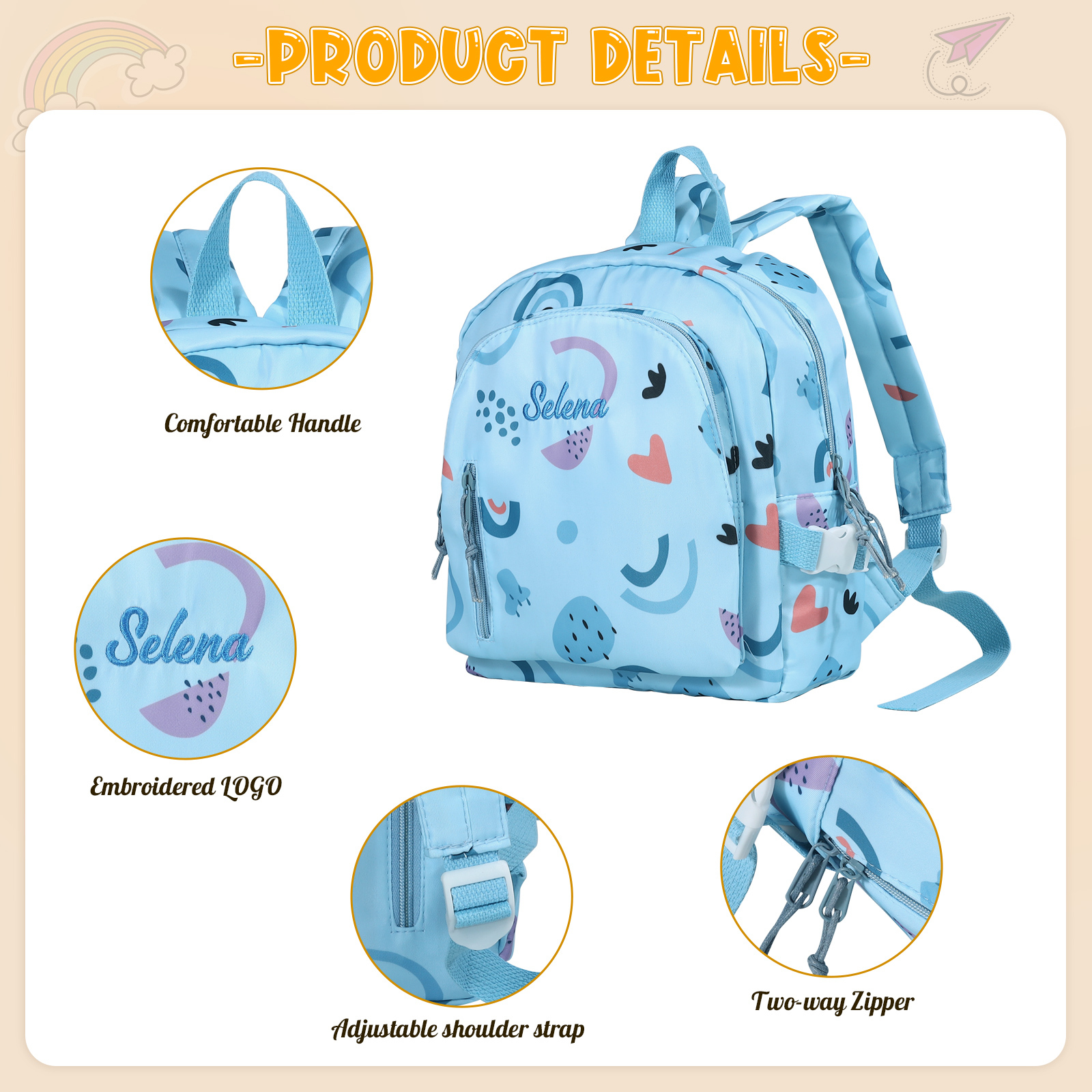 [Copy]Personalised Star Backpack with 1 Custom Name and Colour, 5 Colours | Jessemade
