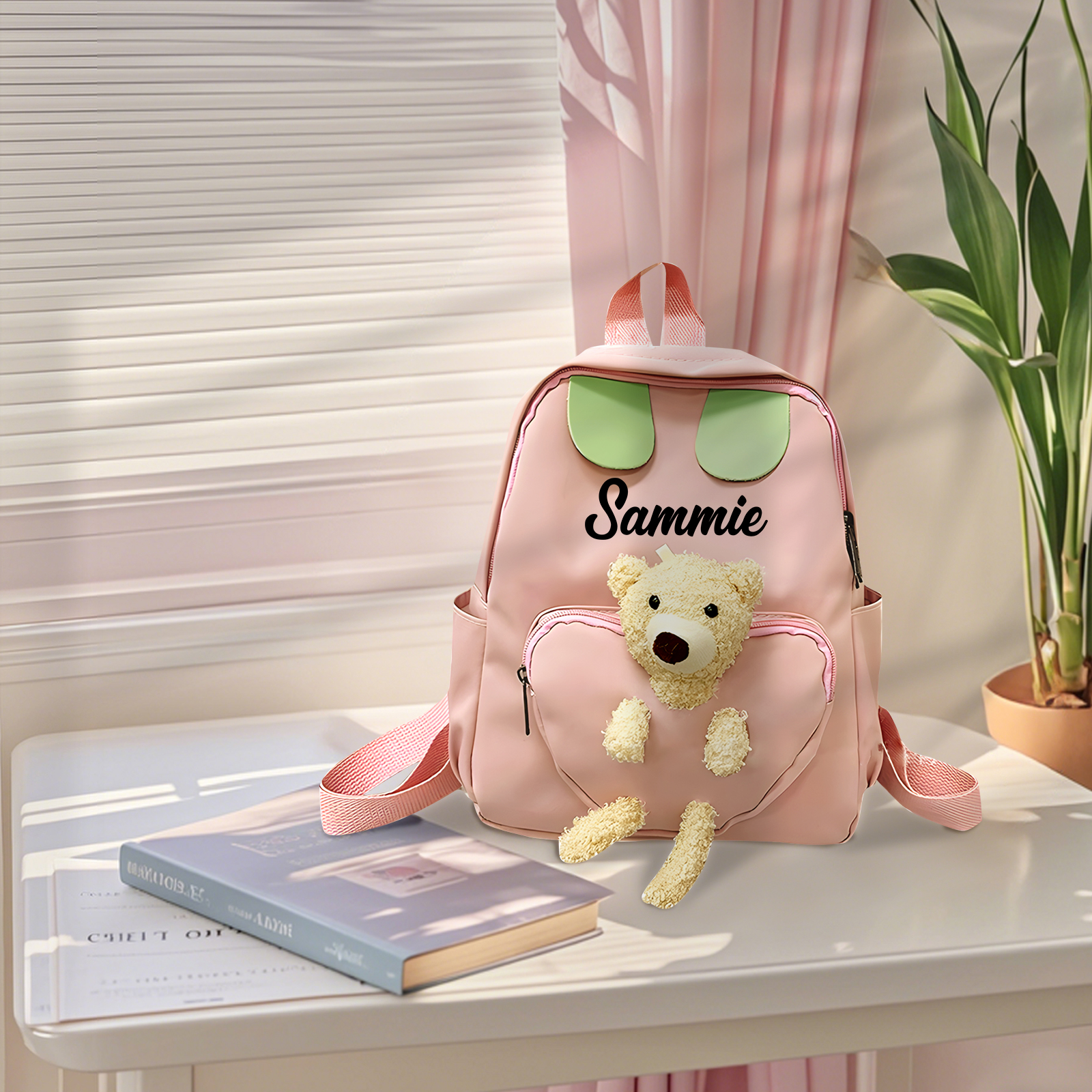 Personalised Kids School Bag with Custom Name & Teddy Bear, Name Colour Choice | Jessemade
