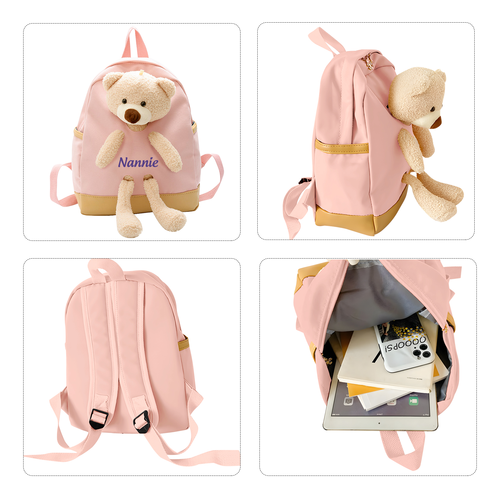 Personalised Teddy Bear Children's Backpack – Custom Name Rucksack, Cute Plush School Bag for Kids (Multiple Colours) – Back to School Gift | Jessemade
