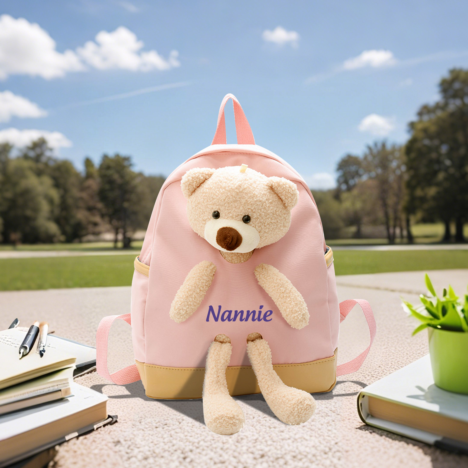 Personalised Teddy Bear Children's Backpack – Custom Name Rucksack, Cute Plush School Bag for Kids (Multiple Colours) – Back to School Gift | Jessemade