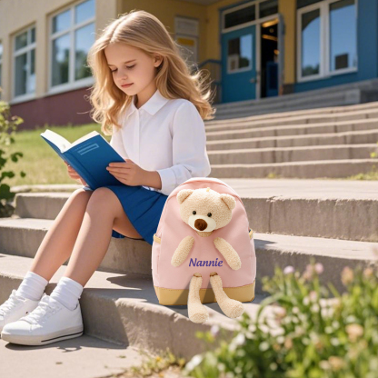 Personalised Teddy Bear Children's Backpack – Custom Name Rucksack, Cute Plush School Bag for Kids (Multiple Colours) – Back to School Gift | Jessemade